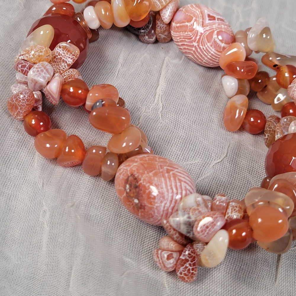 Carnelian Agate Stone Bracelet Orange Red Multi Strand Stretch Boho Style - Picture 2 of 7